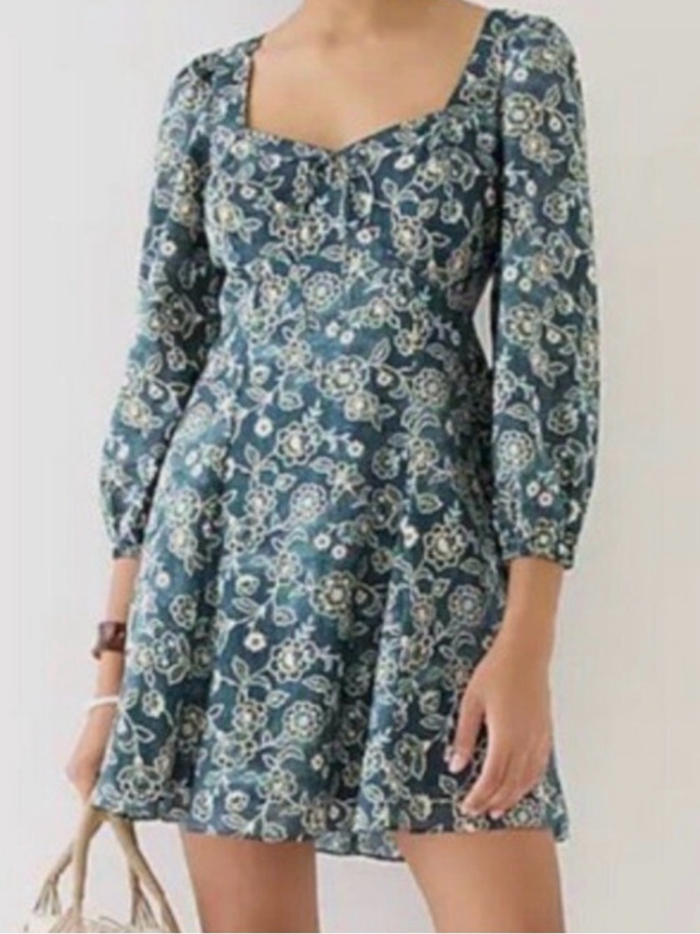 J. Crew Dark Green Floral Long-Sleeve Dress